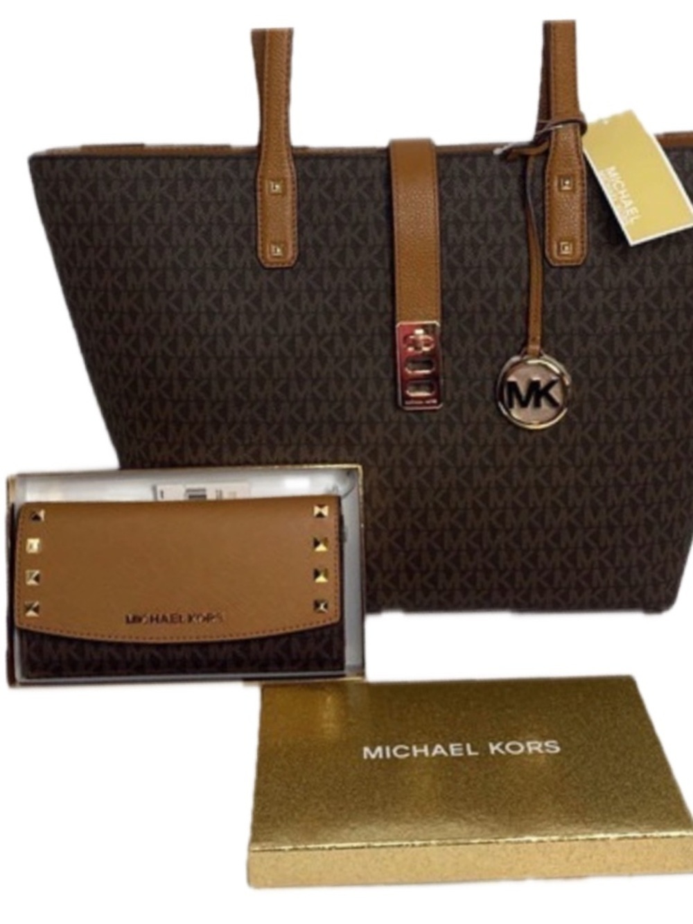 Michael Kors MK Signature Brown Leather Bag Wallet